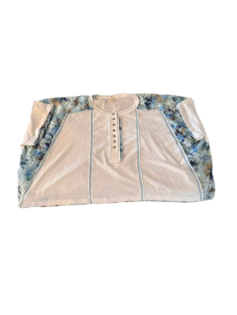 Women's POL Short Sleeve White Blue Floral Summer Top M - Picture 3 of 4